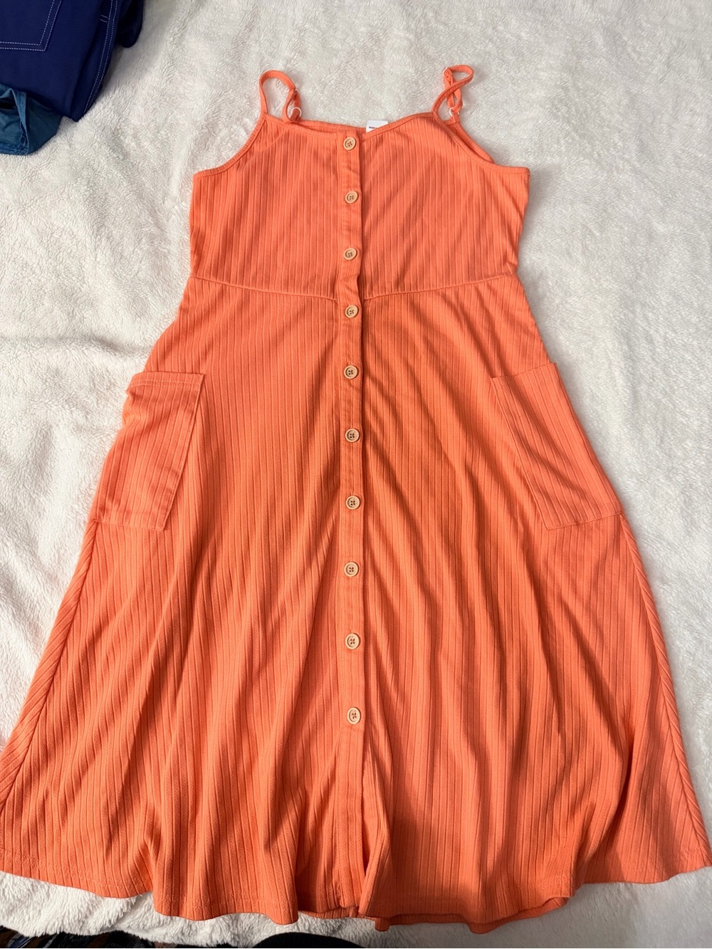 Button-Front Orange Midi Dress with Pockets